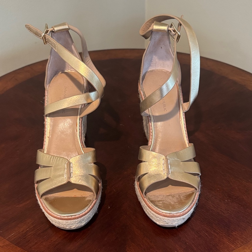 Banana Republic Metallic Gold Wedge Sandals